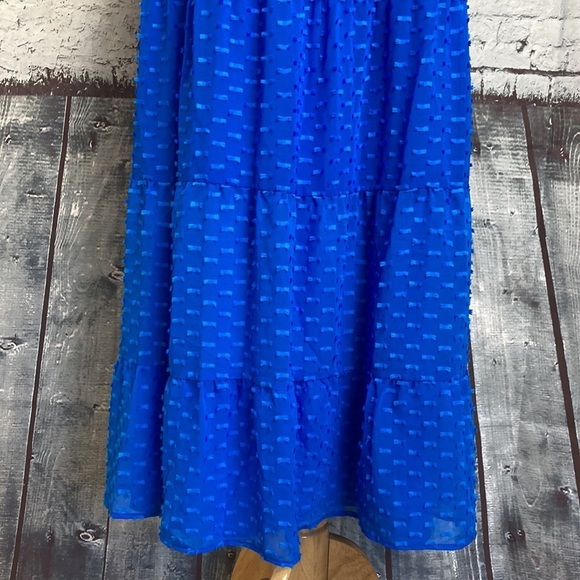 Alice+Olivia KIZZIE SMOCKED FLUTTER SLEEVE TIERED MAXI DRESS SZ 2 Blue Romantic - Picture 10 of 16